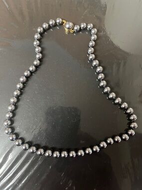Classic Black Pearl Necklace with Gold Clasp stamped 925